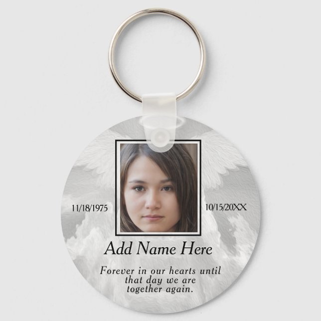 Photo Memorial with Silver Clouds Keychain (Front)