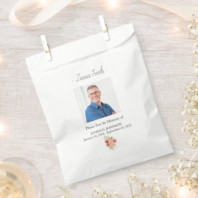 Photo Memorial Zinnia Seed Funeral Favor Bag (Clipped)