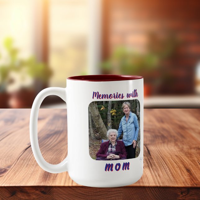 Photo  Memories  Mom Blue/Red Presonlize Two-Tone Coffee Mug (Simple Mom and daughter Photo Mug, quick and easy to upload your own photos)