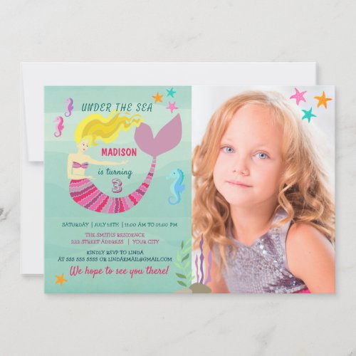 Photo Mermaid Birthday Invitation