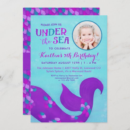Photo Mermaid Birthday Invitations Under the Sea