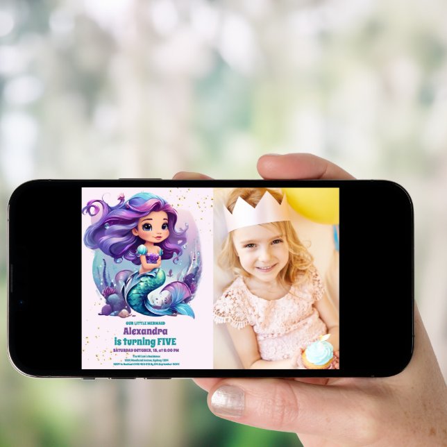 Photo Mermaid Magical Birthday Party Invitation (Front Digital)