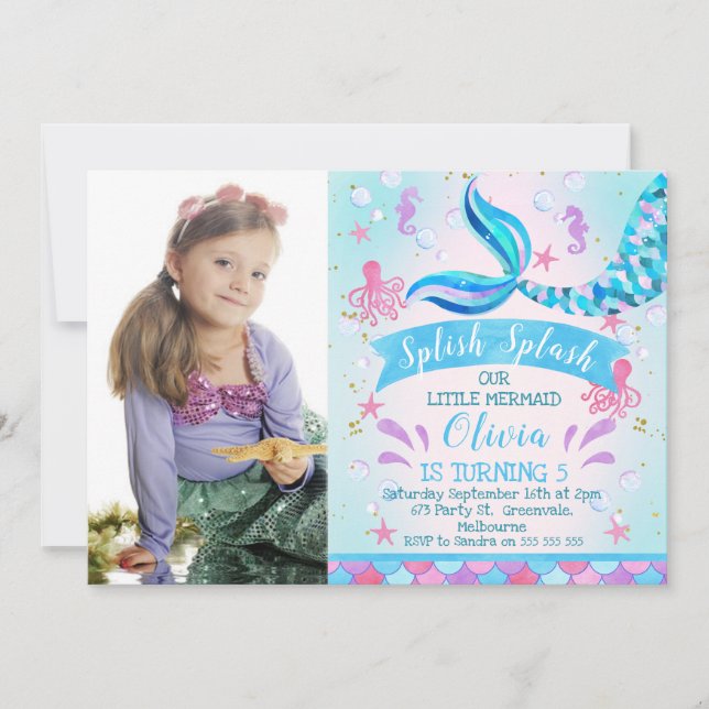 Photo Mermaid Or Under The Sea Birthday invitation (Front)