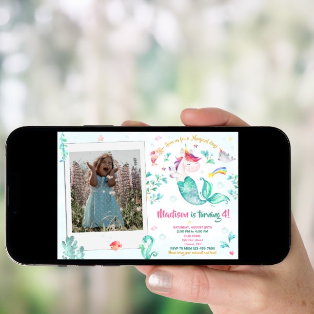 Photo mermicorn birthday invitation Girl Magical (Front Digital)