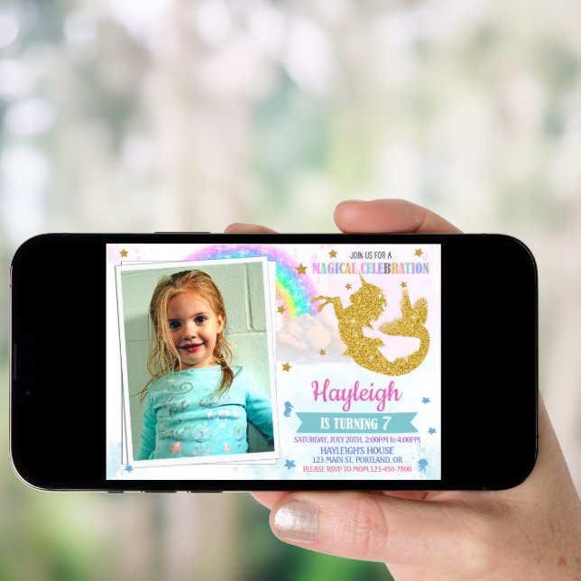 Photo Mermicorn birthday invitation Mericorn party (Front Digital)