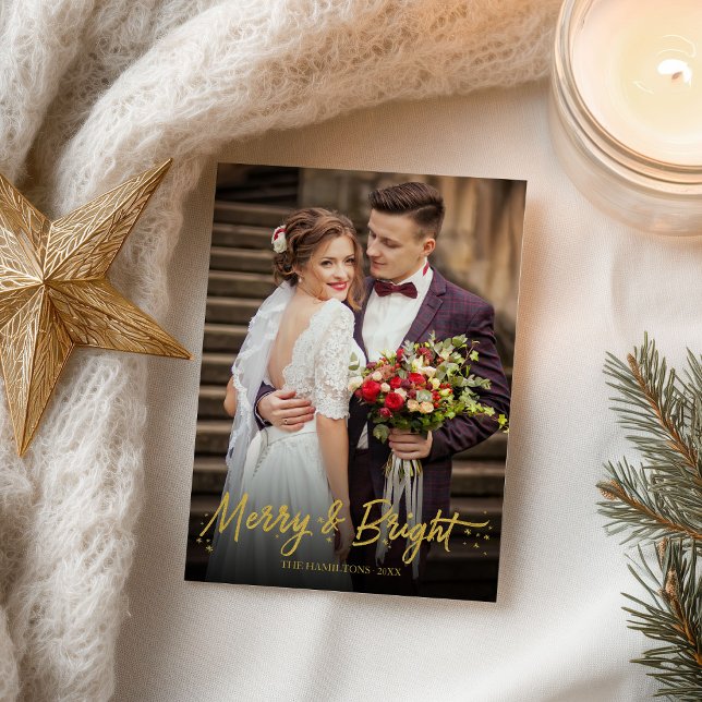 Photo Merry And Bright Newlywed Christmas Holidays Postcard (Creator Uploaded)
