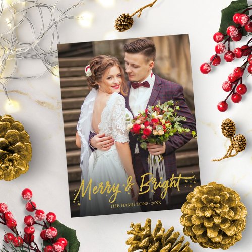 Photo Merry And Bright Newlywed Christmas Holidays Postcard