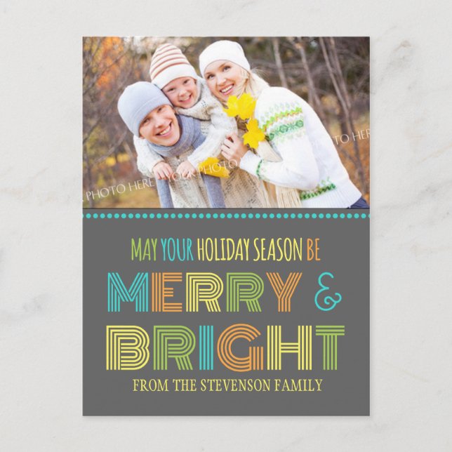 Photo Merry & Bright Postcard Colorful Christmas (Front)