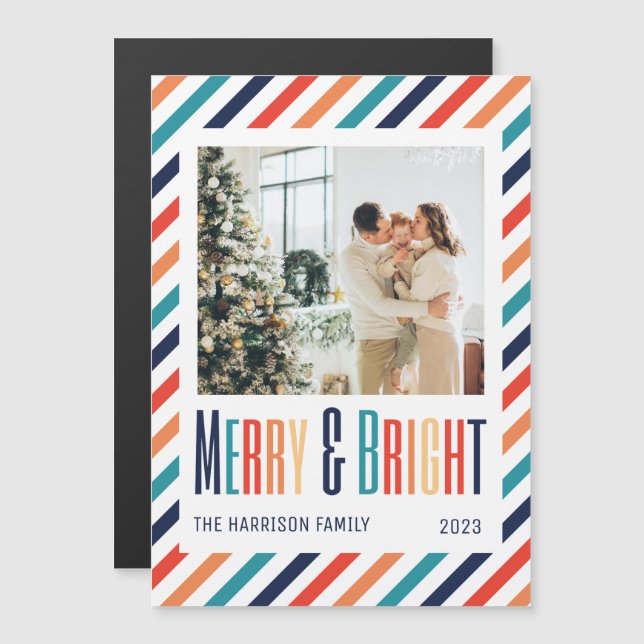 Photo Merry & Bright Retro Colorful Stripes (Front/Back)