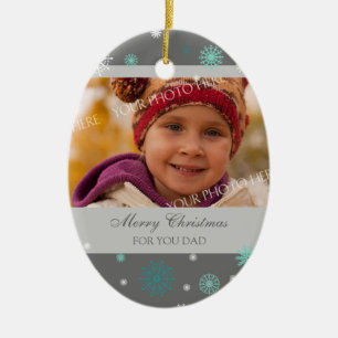 Photo Merry Christmas Dad Ornament Aqua Grey