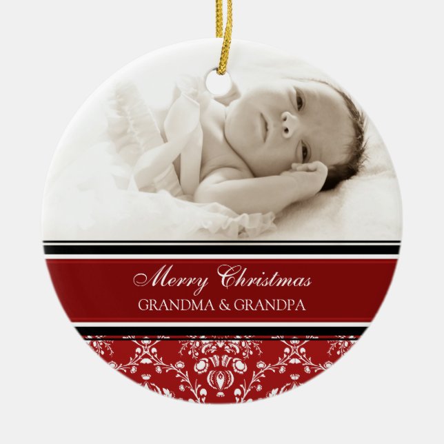 Photo Merry Christmas Grandparents Ornament Red (Front)