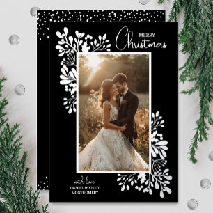 Photo Merry Christmas Greenery Silver Foil Holiday Card