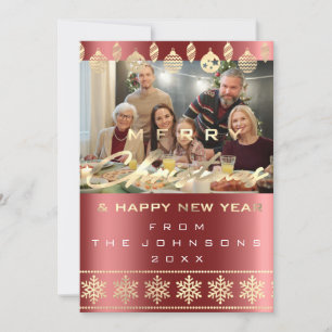 Photo Merry Christmas Happy New Year Burgundy Holiday Card