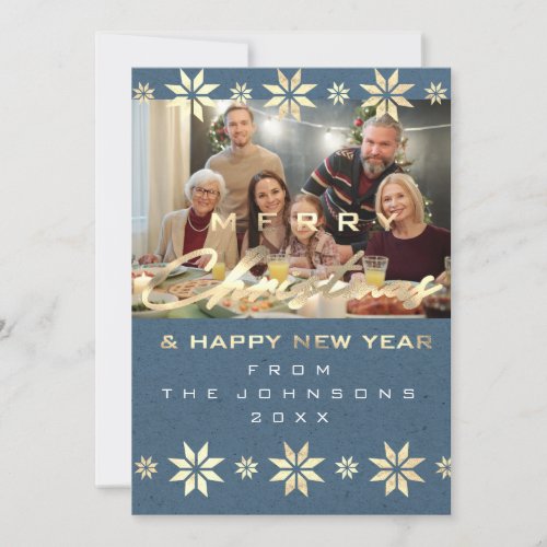 Photo Merry Christmas Happy New Year Gray Holiday Card