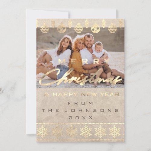 Photo Merry Christmas Happy New Year Ivory Holiday Card