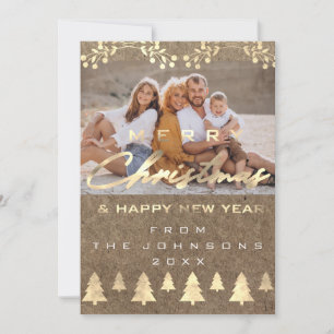 Photo Merry Christmas Happy New Year Kraft Gold Holiday Card