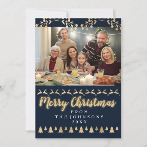 Photo Merry Christmas Happy New Year Navy Modern Holiday Card