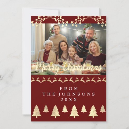 Photo Merry Christmas Happy New Year Red Gold Holiday Card