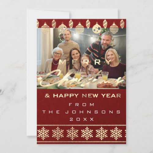 Photo Merry Christmas Happy New Year Red Holiday Card