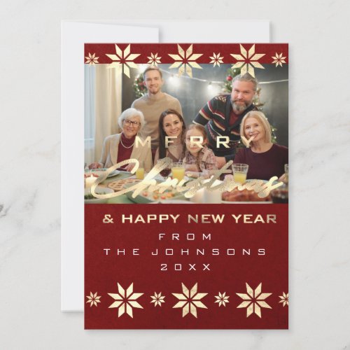 Photo Merry Christmas Happy New Year Red Holiday Card