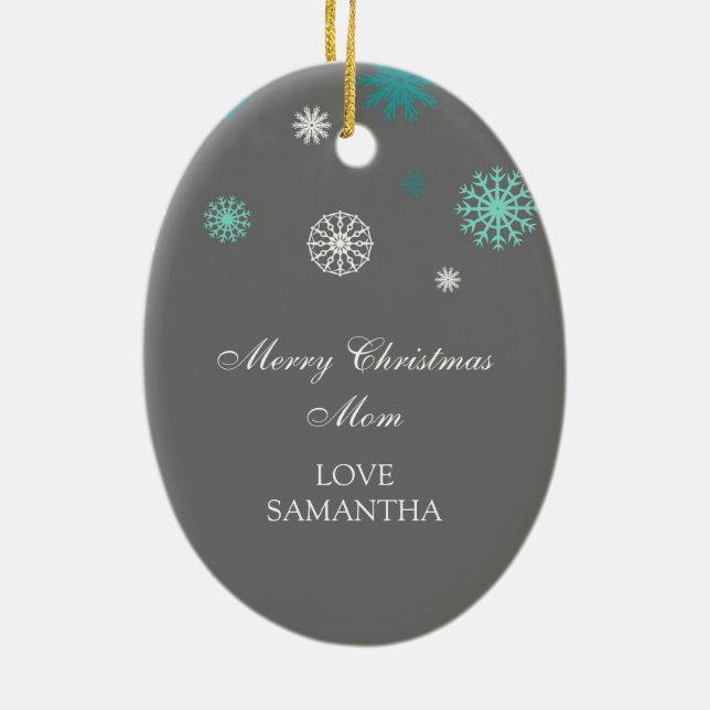 Photo Merry Christmas Mom Ornament Aqua Grey (Back)