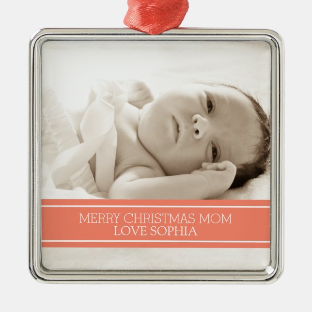 Photo Merry Christmas Mom Ornament Coral (Front)