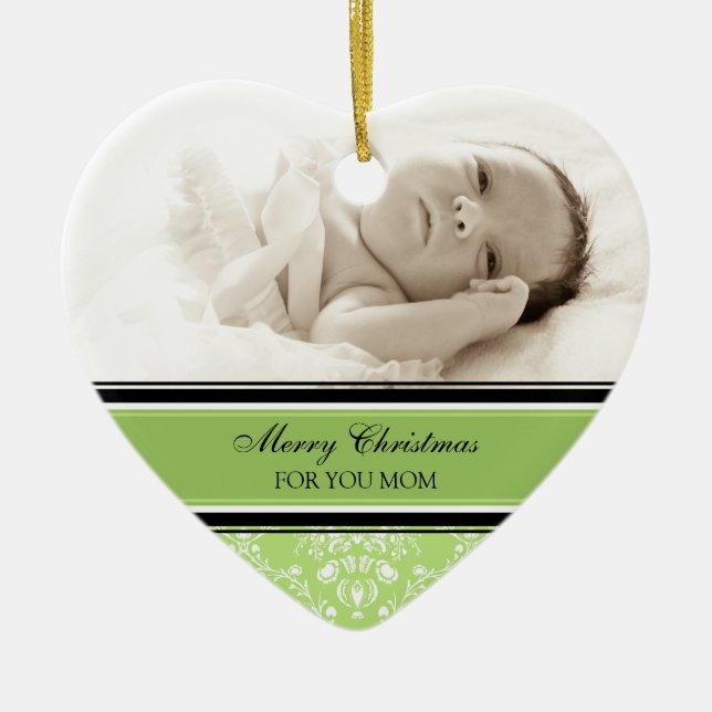 Photo Merry Christmas Mom Ornament Green (Front)