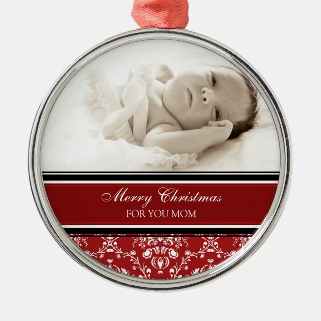 Photo Merry Christmas Mom Ornament Red (Front)
