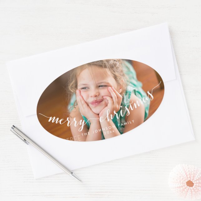 Photo Merry Christmas Oval Stickers (Envelope)