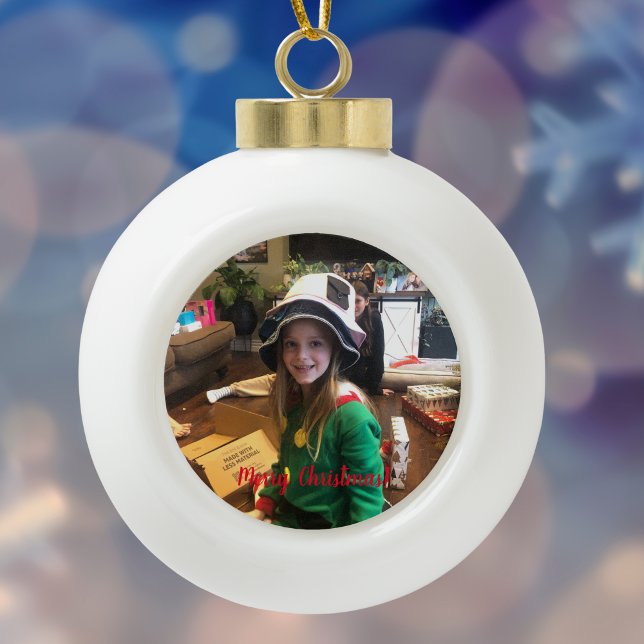  Photo Merry Christmas Personalize Ceramic Ball Christmas Ornament (Upload a Photo...Christmas Photo Ball With Merry Christmas In Script Writing,)