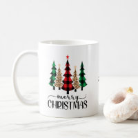 Photo Merry Christmas Red Green Plaid Trees  Coffee Mug