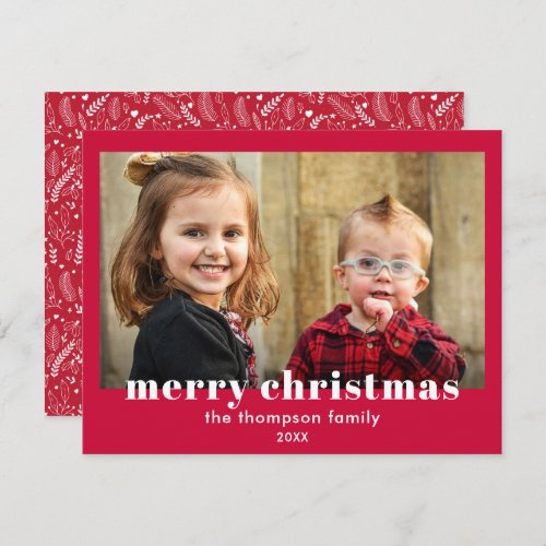 Photo Merry Christmas Red Modern Simple Holiday Card