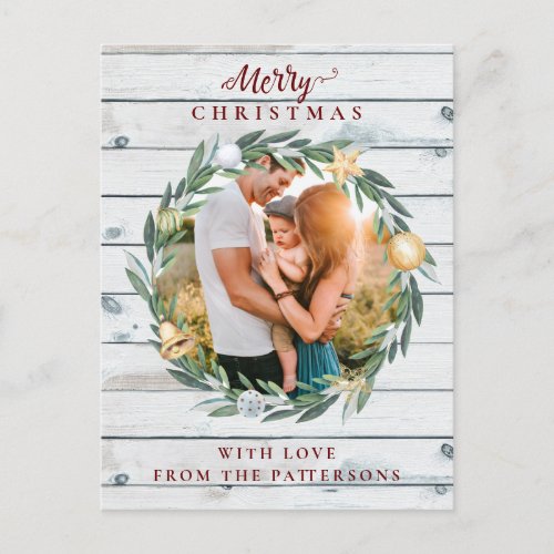 Photo Merry Christmas Rustic Holiday Postcard