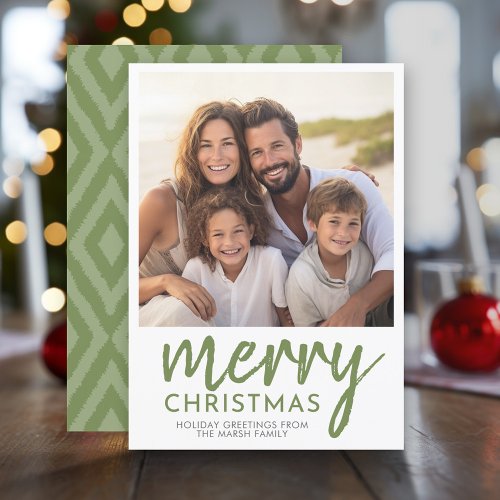 Photo Merry Christmas Script _ Minimal Green Holiday Card