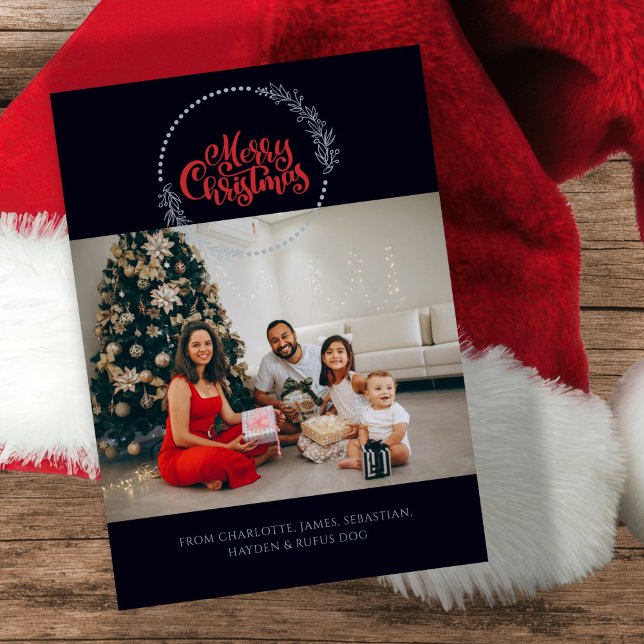 Photo Merry Christmas Wreath Personalized Holiday Card (Photo Merry Christmas Wreath Personalized Holiday Card by Ricaso. Add your own photograph and text)