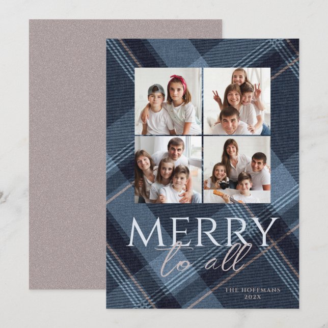 Photo Merry Navy Gold Holiday Card (Front/Back)