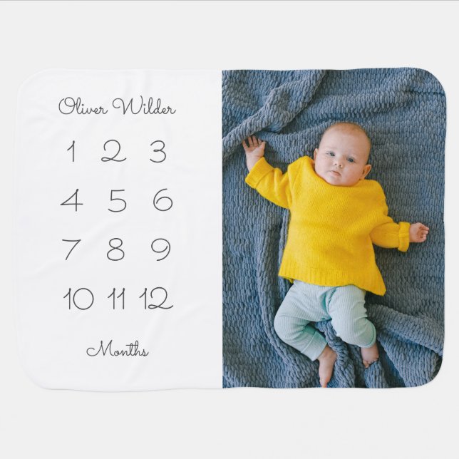 Photo Milestone Boy Baby Blanket (Horizontal)