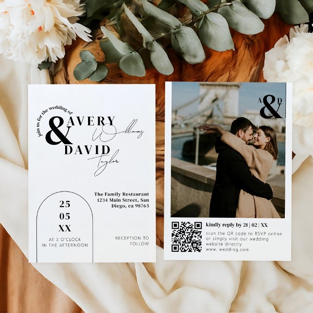 Photo Minimal Modern QR Code Simple Wedding Invitation (Creator Uploaded)