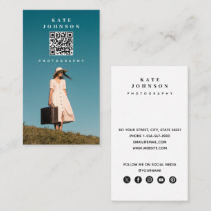 Photo Minimal Photographer QR Code Social Media Business Card