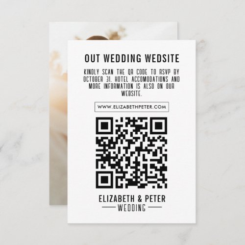 Photo Minimal Retro Black Wedding Qr Code RSVP Card