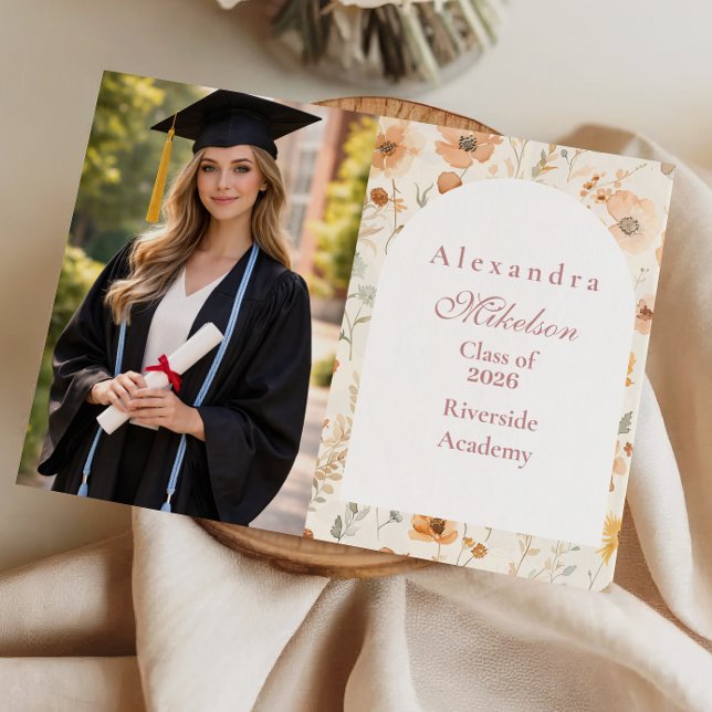 Photo Minimal Wildflower Frame Graduation Announcement (Creator Uploaded)
