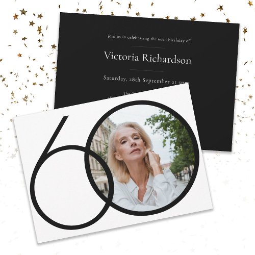 Photo Minimalist Black White 60th Birthday  Invitation