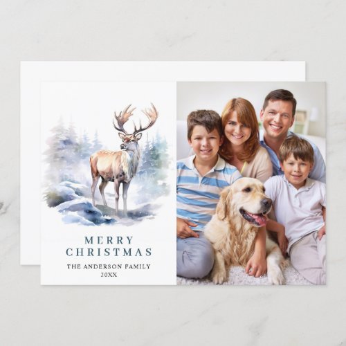 PHOTO Minimalist Elegant Deer Christmas Holiday Card