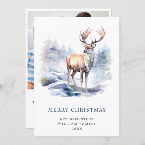 PHOTO Minimalist Elegant Deer Christmas Holiday Card