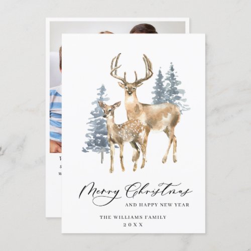 PHOTO Minimalist Elegant Deer Christmas Tree Holiday Card