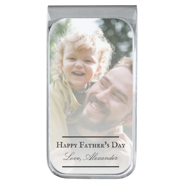 Photo Minimalist Father's Day Silver Finish Money Clip (Front Vertical)