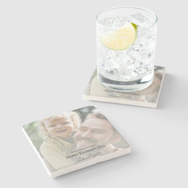 Photo Minimalist Father's Day Stone Coaster (Side)