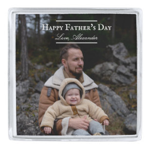 Photo Minimalist Father's Day White Silver Finish Lapel Pin