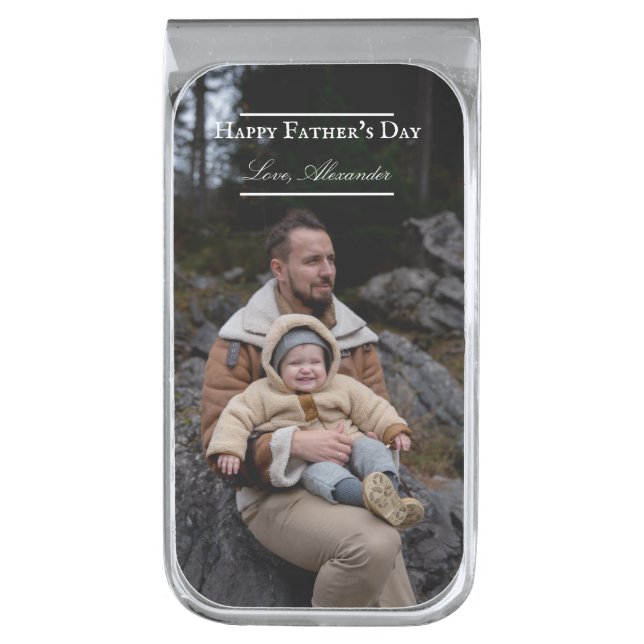 Photo Minimalist Father's Day | White Silver Finish Money Clip (Front Vertical)