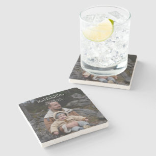 Photo  Minimalist Father's Day   White Stone Coaster